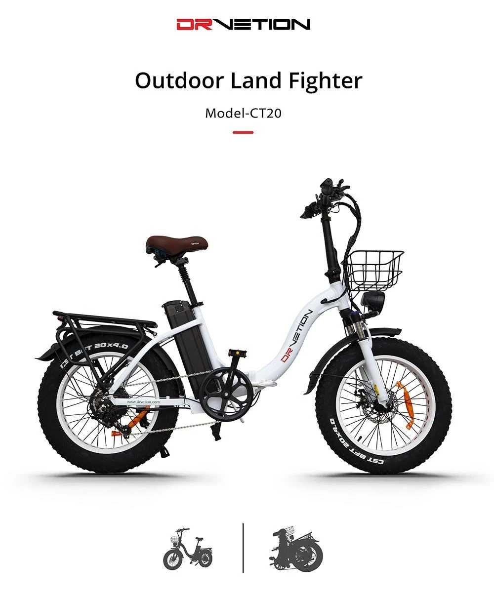 DRVETION CT20 Folding Electric Bike, 20*4.0inch Fat Tire 750W Motor 48V 15Ah Battery 45km/h Max Speed Disc Brake SHIMANO 7 Gears